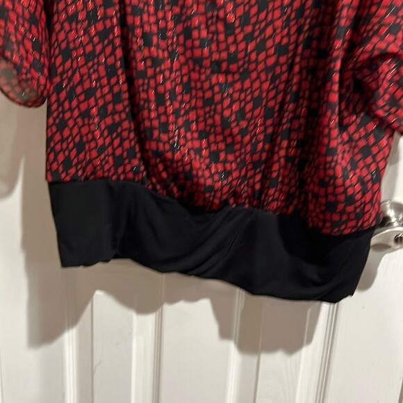 Ab Studio Short Sleeve Metallic Blouson Top Red MediumLike new wor… - Picture 4 of 6